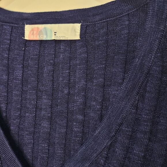 Free People Beach Veda Sweater Vest Celestial Indigo Medium Coastal Grandma - Picture 4 of 8